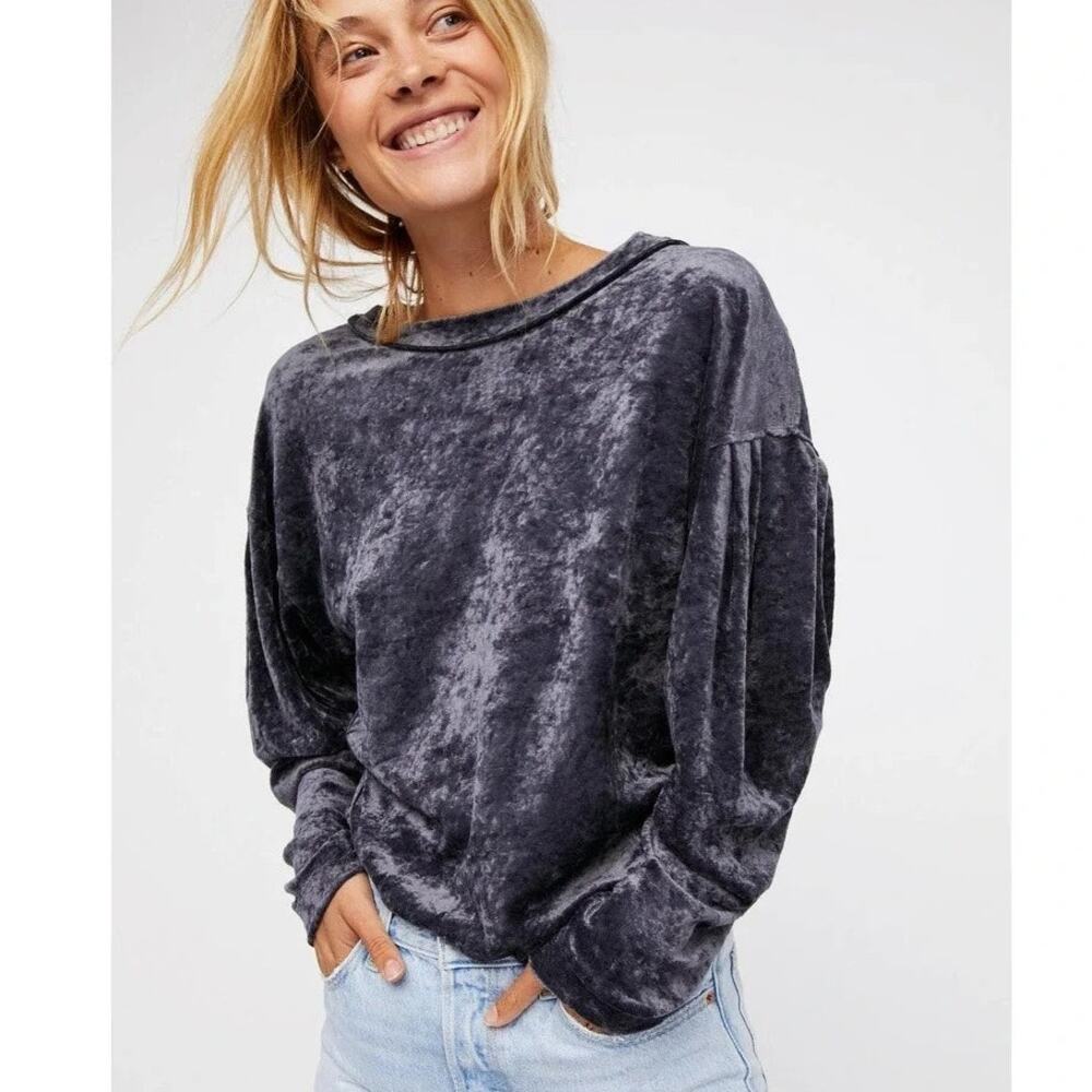 We the Free People Milan Crushed Velvet Pullover Womens XS Long Sleeve Top